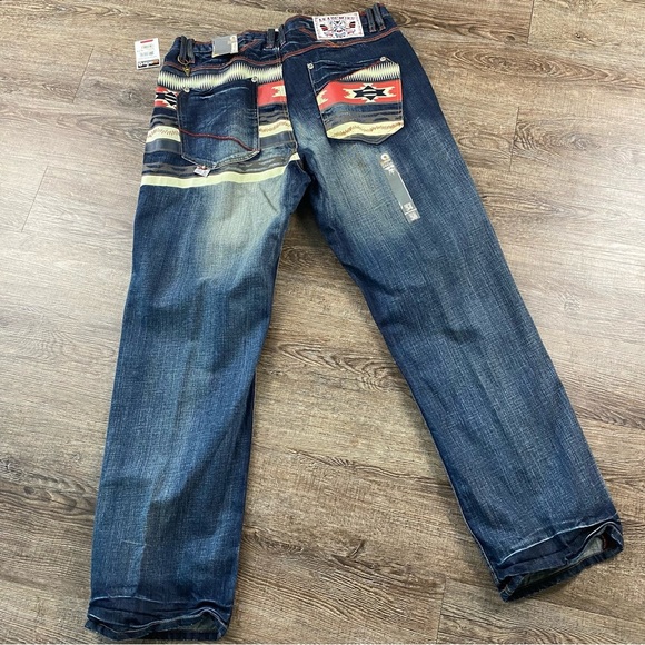 Akademiks Jeans Men 38x32 Aztec Baggy Y2K Dark Wash Embroidered Skater VTG Rare - Picture 12 of 14